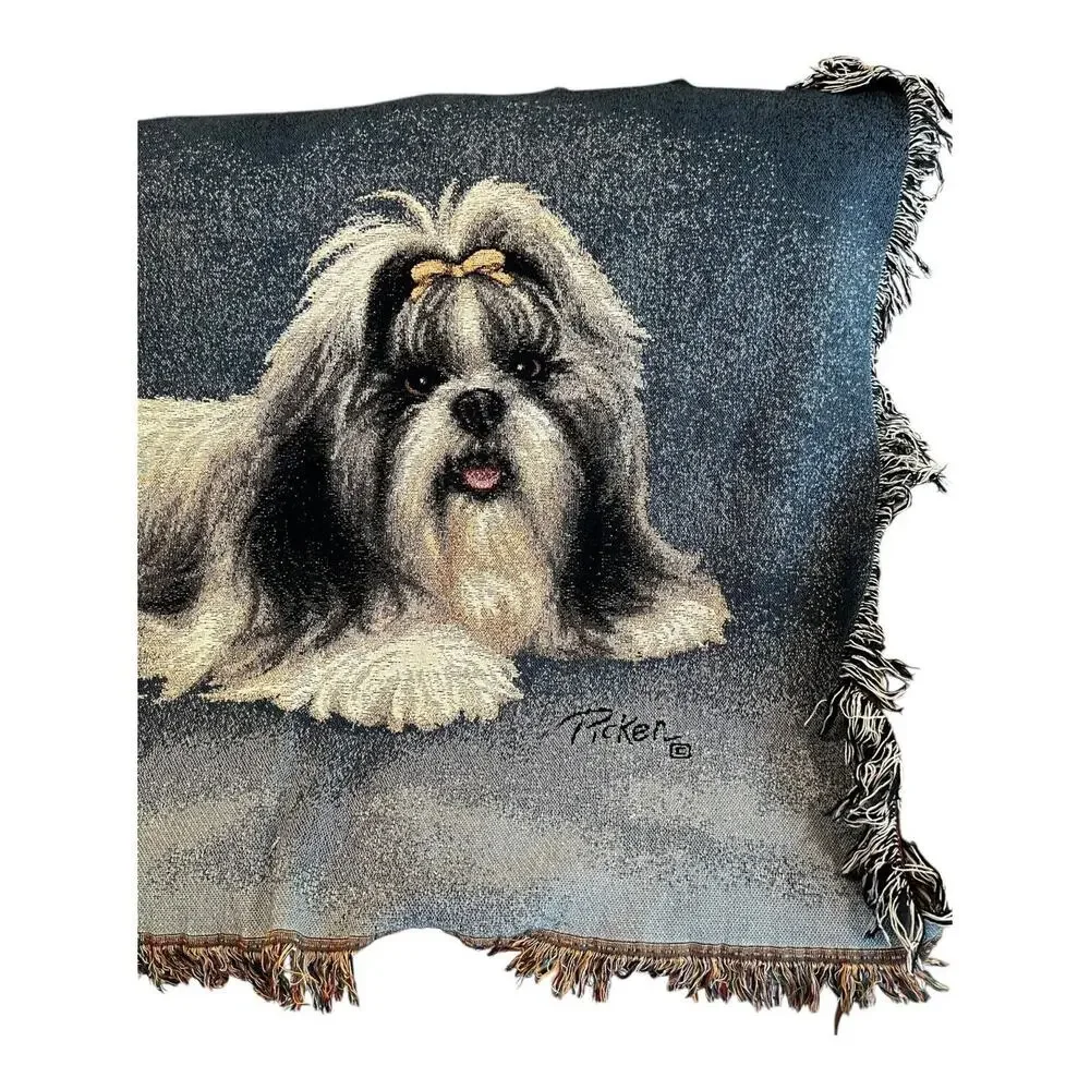Vintage Shih -Tzu Dog Tapestry‎ Throw Blanket With Fringe 48